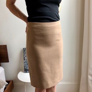 J. Crew Number 2 pencil skirt in camel wool.
